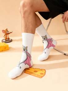 1 par de calcetines de Tom y Jerry de Warner Bros, calcetines deportivos suaves y cómodos, calcetines para todas las estaciones, con un diseño de dibujos animados de Tom y Jerry, versátiles, suaves y cómodos - Multicolor - Ver 5