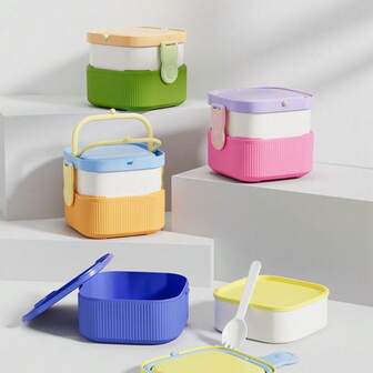 Bärbar bento-matlåda plastmatlåda med gaffel och sked fyrkantig avdelare behållare läckagesäker bento-låda fruktförvaringslåda kan värmas och kylas förvaringslåda kök kylskåp matorganisatör för kontorsarbete picknick sallad grönsaker