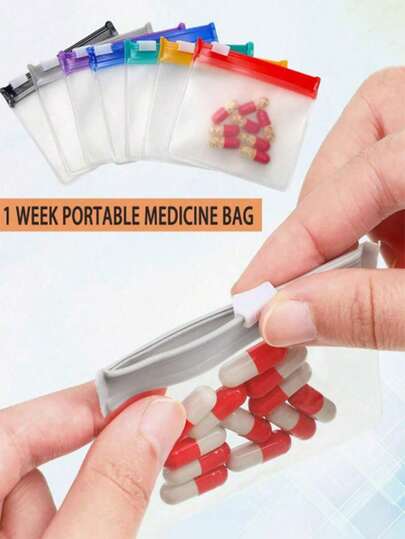 7pcs/1pc Portable Zippered PEVA Pill Case, Reusable Waterproof Pill Box For Storing Tablets/Capsules, Bohemian Style