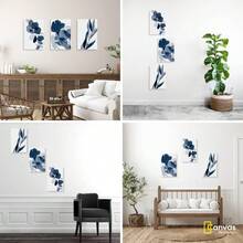 CANVAS REVOLUTION Decorative Canvas Print, Vertical Triptych, Blue Leaves, Various Sizes Available, Interior Decoration, Modern Minimalist Paintings For Living Room, Dining Room, Bedroom, Office, Kitchen. Vertical 40 X 60 Cm - 60Lx40Acm - 查看 4