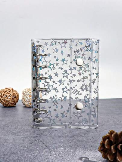1pc Starry M5/A7 Transparent Loose Leaf Binder Cover, Soft PVC Material, Replaceable A7 Size Loose Leaf Binder With 6 Holes Double Snap, Notebook Organizer For Personal Documents And Planners