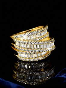 1pc Fashionable Minimalist Versatile Cubic Zirconia Ring - Gold - View 12