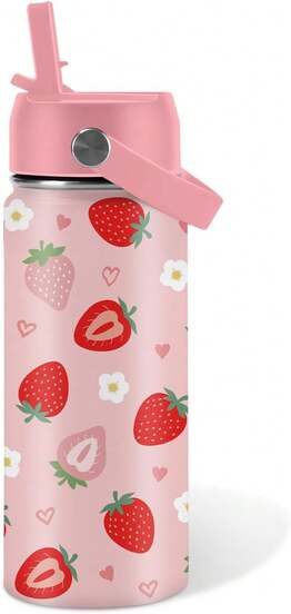 16 oz roestvrijstalen geïsoleerde waterfles met rietje, lekvrij, geschikt voor school en binnengebruik, verjaardagscadeaubeker