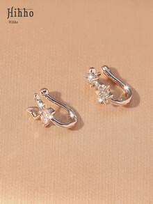 Hihho 2pcs Copper Butterfly & Flower Shaped Fake Nose Clip, Gift For Women To Party, Birthday, Valentine's Day, Mother's Day, Mothers - Yellow Gold - View 8