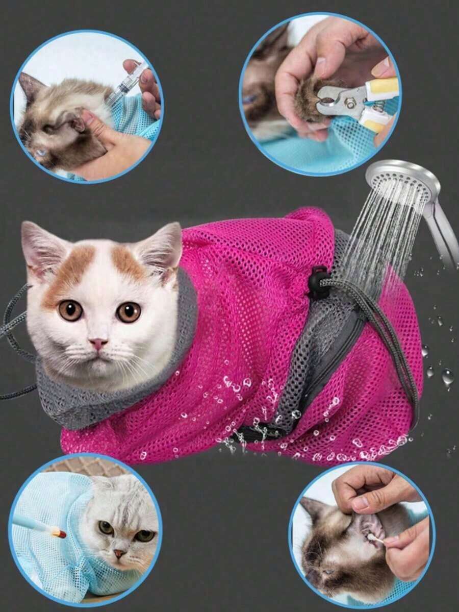 1 Upgraded Cat Washing Bag, Cat Bathing Tool, Cat And Dog Fixed Bag, Bath Bag, Nail Trimming, Beauty And Feeding Medicine, Cat Bathing And Cleaning Supplies - 彩色 - 查看 1