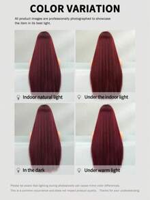 1pc Burgundy Synthetic Heat-Resistant Straight Wig, Red With Bangs, Extra Long 26-34 Inches, Full Machine Wefted Natural Looking Wig For Everyday Wear, Halloween Costume, Party - Burgundy - View 9