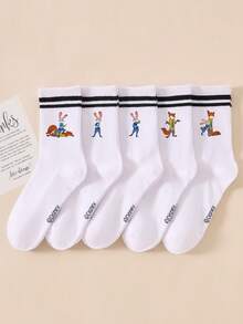 Disney 1 Pair/5 Pairs/10 Pairs Women's Mid-Calf Socks - Pattern, Couple Mid-Calf Socks, Two-Stripe Sports Mid-Calf Socks, Versatile Style, Suitable For Daily Wear And As Holiday Gifts - Multicolor - View 13