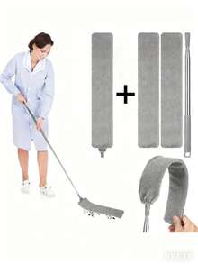 60英寸可伸缩缝隙除尘掸，配有2块超细纤维清洁布，可水洗可伸缩除尘刷，适用于清洁家电、家具、沙发、冰箱底部 - 灰色 - 查看 3