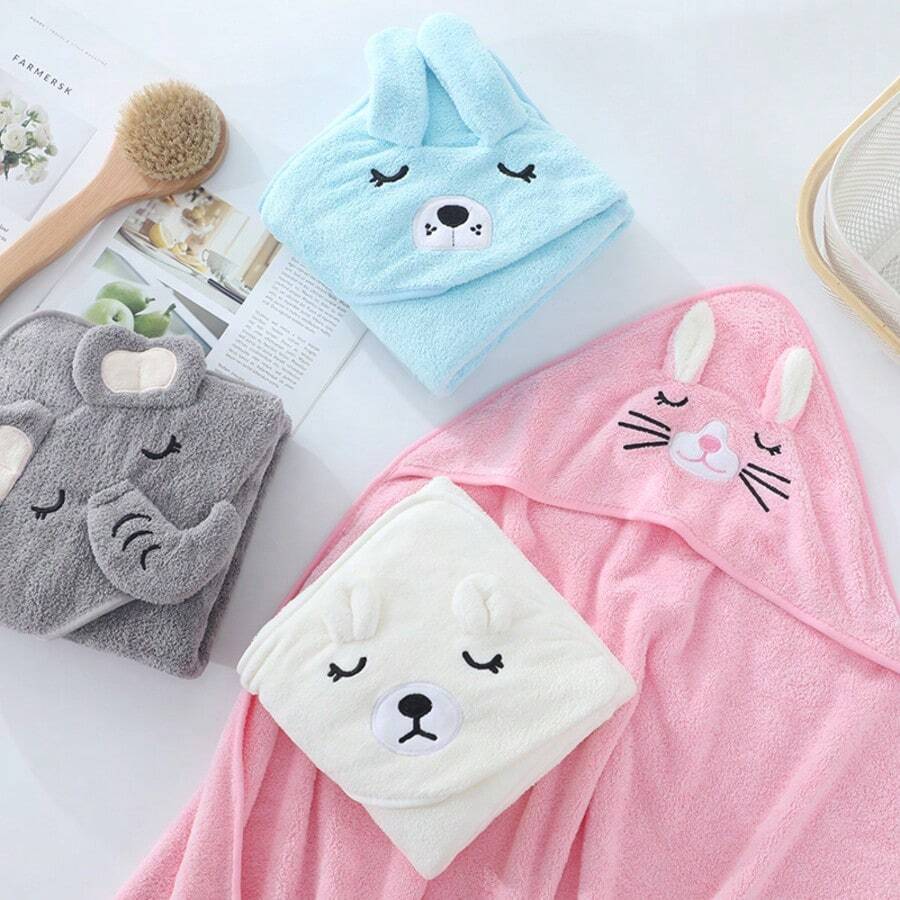 1pc Coral Fleece Children's Bath Towel Bathrobe, Cute Cartoon Pattern, Soft & Comfortable, Absorbent & Quick-Drying, Full Body Coverage, Easy To Wear For Infants & Toddlers - Multicolor - View 1