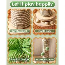 Scratching - 70cm Tall Cats Scratcher With 3 Balls, Cats Climbing Tree Tower With Stable Base, Sisal Rope Kitten Scratch With Interactive Hanging Ball Small Medium Large - Brown/Green - View 2