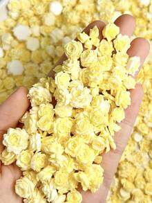 30片随机混合ABS黄色玫瑰软花美甲装饰，3D莲花、山茶花、蝴蝶叶，适合情人节派对，可爱美甲DIY配件 - 黃色 - 查看 3