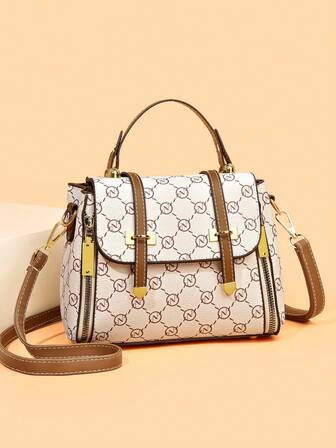 Fashion Pattern Handbag, Large Capacity Middle-Aged Women's Bag, Double Arrow Design