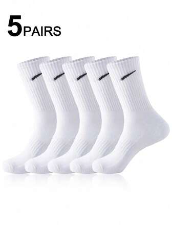5-pack vita runda strumpor för män och kvinnor | Enfärgade | Atletiska sportstrumpor med hög elasticitet, vardagskläder