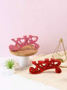 1 pieza Adorno decorativo de madera XOXO (disponible en rojo/rosa) - 21cm/8.26in * 10cm/3.93in, superficie brillante con patrón de corazón, crea un ambiente festivo, ideal para decoración de San Valentín/boda/aniversario, excelente para decoración de mesa/hogar/fiesta - Multicolor - Ver 2