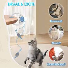 Cat Toy Interactive For Indoor Cats, Smart USB Rechargeable Door Hanging Automatic Retractable Kitten Toys, Teaser Electronic Self Play Feather Cat String Toy - Màu xanh lam - Xem 7