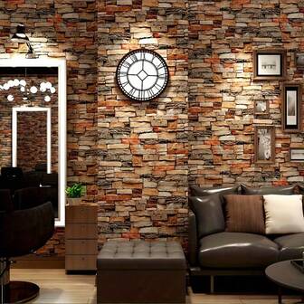 1 rollo de papel tapiz autoadhesivo vintage con diseño de ladrillo rojo y veta de madera, diseño extraíble y pelable, para fondo de habitación y renovación de muebles, patrón de ladrillo y piedra, otros materiales, alineación recta - 17.7 pulgadas X 118.11 pulgadas