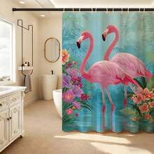 1 set perdea de duș visătoare, fundal cu flamingo, unicorn, lebădă, trandafir, auroră, decor pentru baie, cârlige reglabile, instalare ușoară, material amestecat, stil confortabil, design visător, accesorii pentru perdea de duș pentru baie, material poliester, cu cârlige - Multicolor - Vizualizare 9