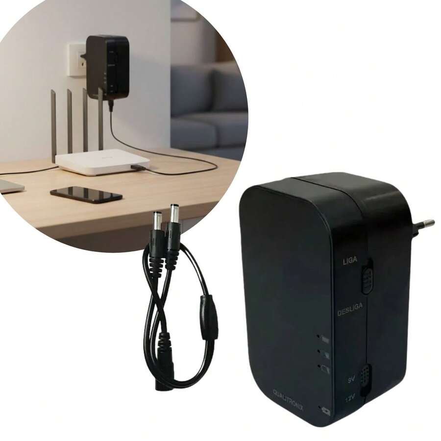 Mini Nobreak 9V-12V QNB02P 2500 mAh Qualitronix - Preto - Visão 1
