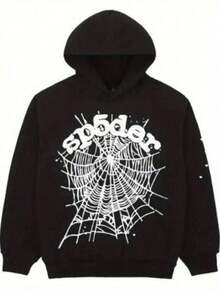 [Plus-Size Sports Sweatshirt]SP5DER OG Web Hoodie Heather Black Streetwear Graphic Pullover Unisex Sweatshirt |   Relaxed Fit |   Plus Size - 黑色 - 查看 2
