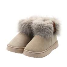 [Botas cortas de mujer con flecos de pelo otoño/invierno]Botas de ante con suela gruesa para mujer, botas de algodón acolchadas, delgadas y versátiles - Beis - Ver 4