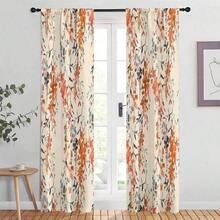 2PCS. Digital  Printed Curtains In A Vintage Country Style, Featuring Watercolor Floral Elements. The Grommet  Top Design Allows Easy Installation. Suitable Spaces Such As Living Rooms, Bedrooms, And Studies, Adding An Elegant Charm To Home Decor. - 杏色 - 查看 10