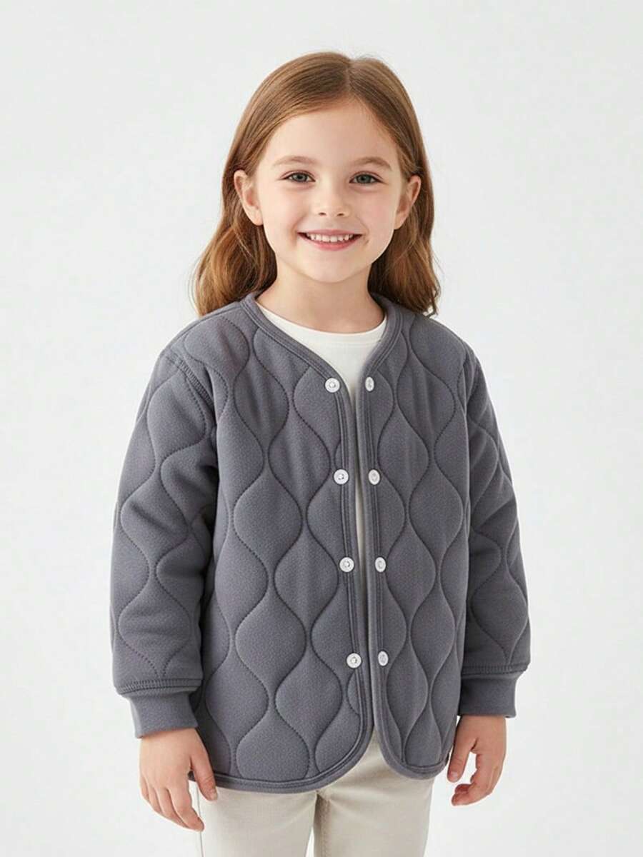 Toddler Girls Jacket Child Cotton Warm Clothes Long Sleeve Fall Winter Coats For Kids Boy Padded Coats Outwear - Xám - Xem 1