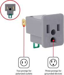 GE Extensor de toma de tierra polarizado, paquete de 2, convierte 2 puntas en 3, fácil de instalar, interior, con certificación UL, gris, 54302 - Gris - Ver 4