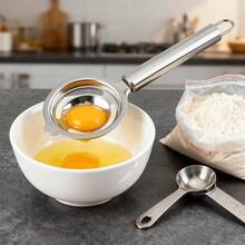 Separador de yemas de huevo de acero inoxidable, separador de claras de huevo de acero inoxidable, filtro y divisor de yemas de huevo para merengues, pasteles, mayonesa, separa fácilmente las yemas y las proteínas, separador de huevos para cocinar y hornear - Plateado - Ver 9