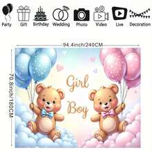 1pc Gender Reveal Powder Blue Balloon Heart Star Design Backdrop Fabric For Gender Reveal Party Cake Smash Backdrop Photography Portrait Decoration Banner Vinyl - Multicolor - View 7