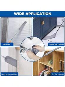 60英寸可伸缩缝隙除尘掸，配有2块超细纤维清洁布，可水洗可伸缩除尘刷，适用于清洁家电、家具、沙发、冰箱底部 - 灰色 - 查看 5