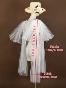 1 Pair Elegant Flowing Long Bridal Gloves And Shawl; Exaggerated Bow Shoulder Sleeves, Suitable For Stage Performance - Beige - View 9