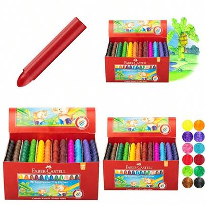 New Faber-Castell Coloured Kindergarten Wax Crayons Assorted Pack Of 96 12 Colours (21-120044)