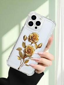 1 pieza Funda de teléfono con diseño de ramo de rosas doradas sobre fondo claro, estilo elegante y sofisticado, funda transparente resistente a golpes, ligera y con corte preciso, compatible con iPhone 17/16/15/14/13/12/11/XS/XR/X/PLUS/PRO/PROMAX, compatible con Galaxy A34/A35/A54/A55, Galaxy S20/S21/S22/S23/S24 Ultra/Plus, compatible con Moto/Galaxy/Redmi/Honor/OPPO, regalo de fiesta - transparente - Ver 3
