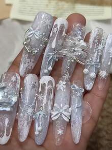 Snowflake Embossed Nail Art Mold, Delicate Snowflake Chain Star 3D Nail Art Decor Transparent Silicone Mold For Winter - Clear - View 9