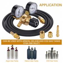 氮气调压器 0-600PSl 1/4" 螺纹气动空气压缩机压力调压器 CGA580 减压黄铜出口带 600cm 软管 - 黑色 - 查看 8