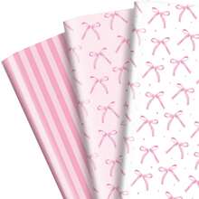 5PCS Pink Bow Wrapping Paper Coquette Pretty Bows Wrap Paper For Valentines,Bachelorette Party Favor,Girly Birthday Gift Wrap, DIY Crafts Party Supplies - Multicolor - View 1