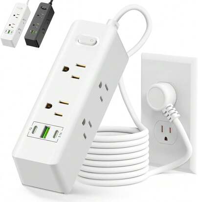 GALASALA Regleta Multicontacto Extension Electrica con Protector Supresor de Picos Voltaje, 1.8 M, Enchufe Plano, 6 Salidas, 3 USB (2 USB-C) Conector Multiple Sleek Socket para Hogar Oficina