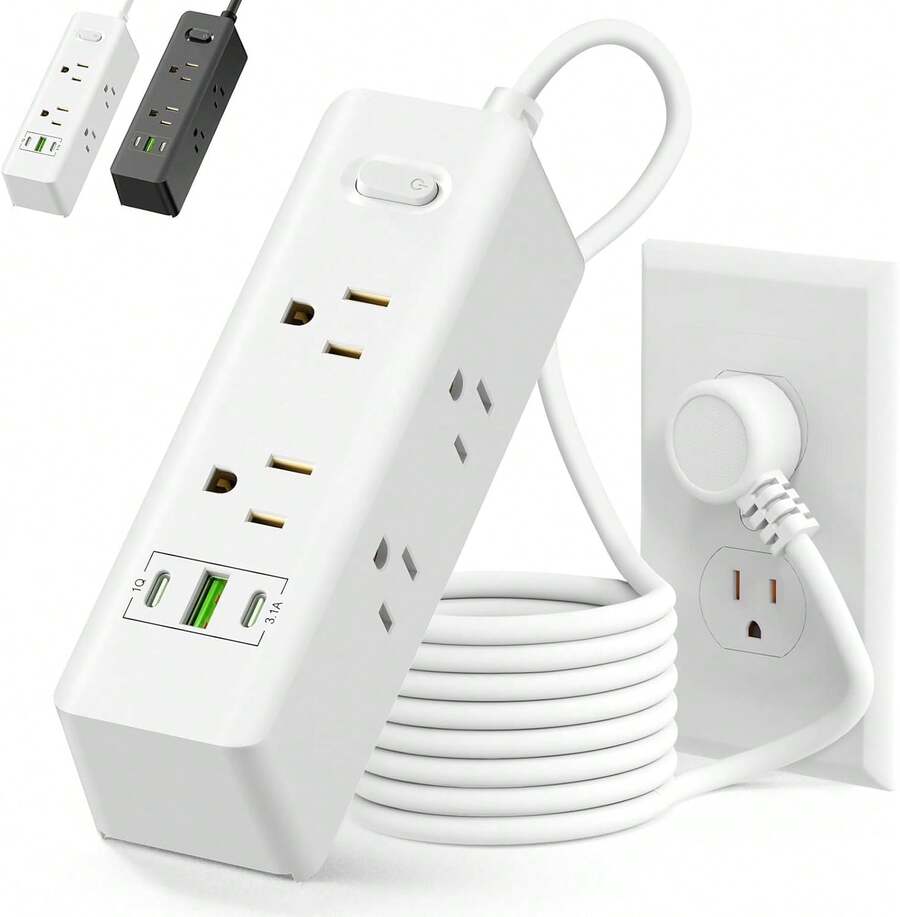 GALASALA Regleta Multicontacto Extension Electrica con Protector Supresor de Picos Voltaje, 1.8 M, Enchufe Plano, 6 Salidas, 3 USB (2 USB-C) Conector Multiple Sleek Socket para Hogar Oficina - Negro U86-1 - Ver 1