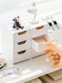 1个迷你三层可堆叠塑料桌面收纳盒，带抽屉 - 现代办公用品、化妆品和珠宝收纳盒、桌面收纳盒、小型配件收纳盒