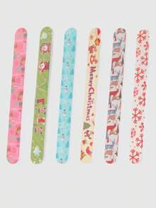 5pcs/10pcs Christmas Pattern Nail File Foot Care Tool, Suitable For Home And Nail Salons, Including Sandpaper And Polishing Blocks, With Random Colors. Color Printing Double-Sided Polishing Nail Files Nail Tools Shaping Fine Sand Nail Filing Strips Sponge Polishing Christmas Series, Suitable For Nail Styling, Nail Shaping, Suitable For Professional Nail Technicians, Nail Salons, Perfect Christmas Gifts, New Year Gifts - Multicolor - View 2