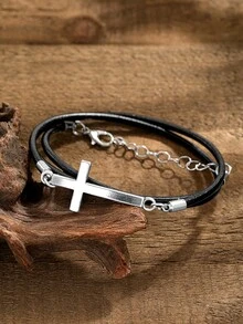 1条可调节多层交叉缠绕手链，PU皮革腕带饰品，适合日常佩戴、通勤、音乐节等场合。 - 彩色 - 查看 6