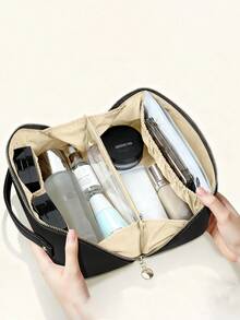 Large Capacity 25L PU Makeup Bag For Women, Portable Travel Wash Bag – Cosmetic Storage Organizer & Makeup Case - 黑色 - 查看 2