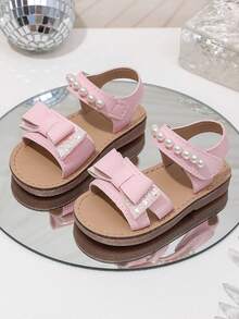 2026 New Sweet Princess Children's Sandals, 1 Pair, Decorated With Pearl Bow, Soft And Non-Slip Open Toe Design, Flat, Suitable For Daily Wear, Summer Outing And Birthday Party - Pink - View 5