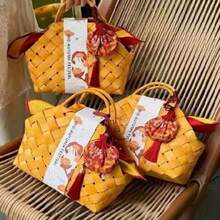 1个带提手的编织篮，多用途收纳盒，适用于家居装饰、婚礼回礼和礼品包装、婴儿派对礼物、纪念品篮、木质礼品篮、包装篮、收纳篮、创意礼品展示 - 彩色 - 查看 9