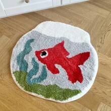 4.08 Lbs/Sq.M Thick Plush Rug With TPR Anti-Slip Bottom, Cute Asymmetrical Fish Bowl Shaped Goldfish & Seaweed Element Creative Rug, Soft Comfortable Non-Slip Absorbent For Bedroom, Living Room, Bathroom, Gift - Multicolor - View 2