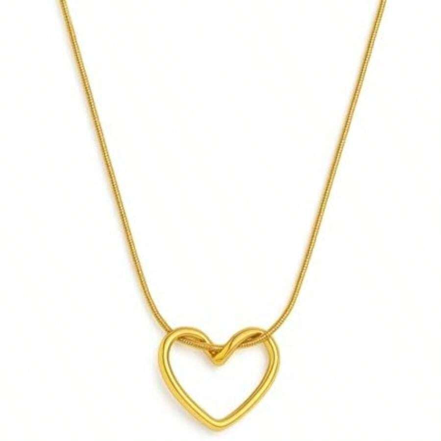 Collar en forma de corazón chapado en oro de 18k para mujer, Collar minimalista de corazón, Collar de corazón para mujer, Joyería de acero estilo minimalista y duradero(Oro) - Multicolor - Ver 1