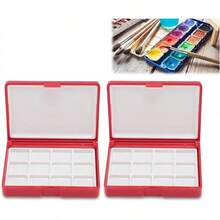 EstiloSonew Paleta De Acuarela, Caja De Acuarela Multiusos Compacta PortáTil FáCil De Limpiar De 2 Piezas Para Gouache (Caja Roja, 24 Rejillas)VersióN Mejorada - Red Box, 12 Rejillas - Ver 2