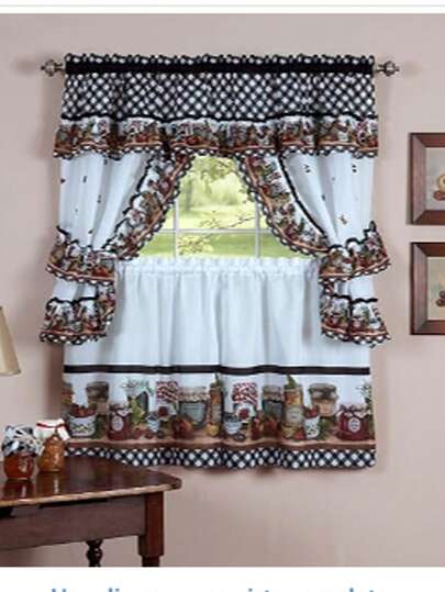 Achim Home Furnishings Naturally Home MJCS36ML12 Mason Jars Juego de Cortinas de Cocina, escalones y Volantes Swag, 36 Pulgadas de Largo, Multicolor