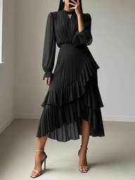 Elegant Solid Color Ruffled Asymmetric/Asymmetrical Multi-Tier Formal Evening Gown