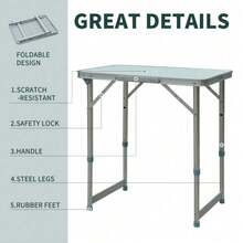 Foldable Picnic Table | Silver Patio Dining Table | Portable Camping Table | Garden Furniture - Default - View 6